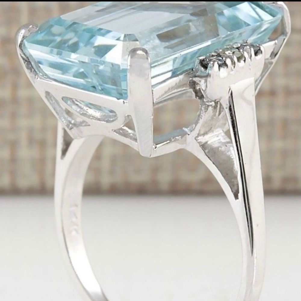 S925 New Aquamarine Gemstone Ring - Picture 4 of 9